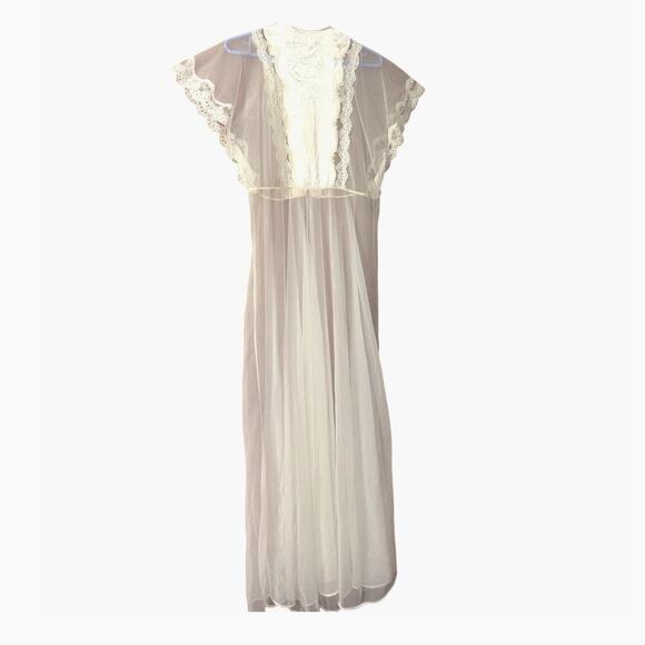 Val Mode 60s Cream Vintage Sheer Peignoir Robe size Medium - Picture 6 of 12